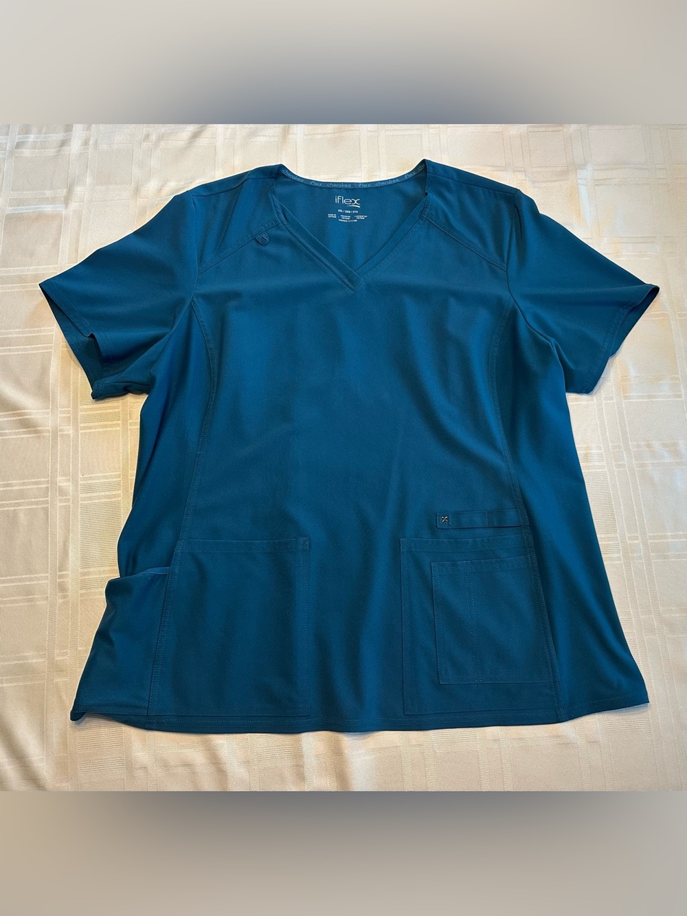 Cherokee iFlex Workwear Women's V-Neck Scrub Top Teal Casual Stretch Size 2XL 2X